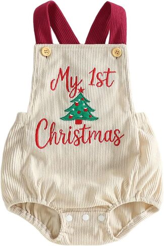 My First Christmas Baby Overalls Corduroy Romper Xmas Clothes | Newborn Baby First Christmas Outfit Sleeveless Backless Bodysuit Holiday Romper Xmas Photo Clothes Fall Winter in Kuwait