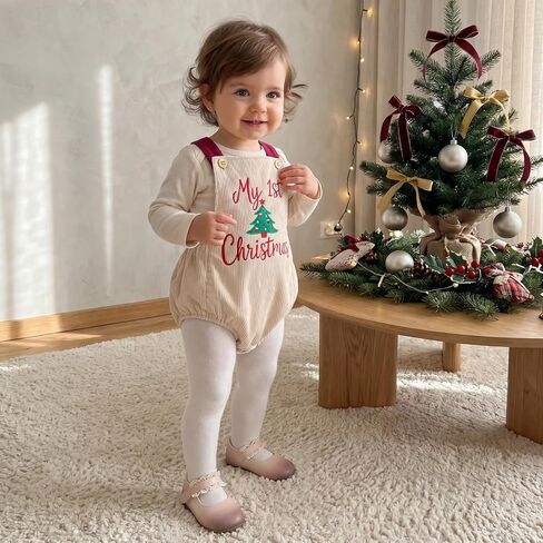 My First Christmas Baby Overalls Corduroy Romper Xmas Clothes | Newborn Baby First Christmas Outfit Sleeveless Backless Bodysuit Holiday Romper Xmas Photo Clothes Fall Winter in Kuwait