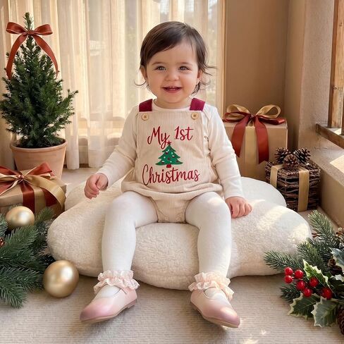 My First Christmas Baby Overalls Corduroy Romper Xmas Clothes | Newborn Baby First Christmas Outfit Sleeveless Backless Bodysuit Holiday Romper Xmas Photo Clothes Fall Winter in Kuwait