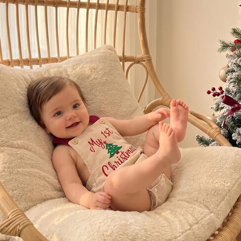 My First Christmas Baby Overalls Corduroy Romper Xmas Clothes | Newborn Baby First Christmas Outfit Sleeveless Backless Bodysuit Holiday Romper Xmas Photo Clothes Fall Winter in Kuwait