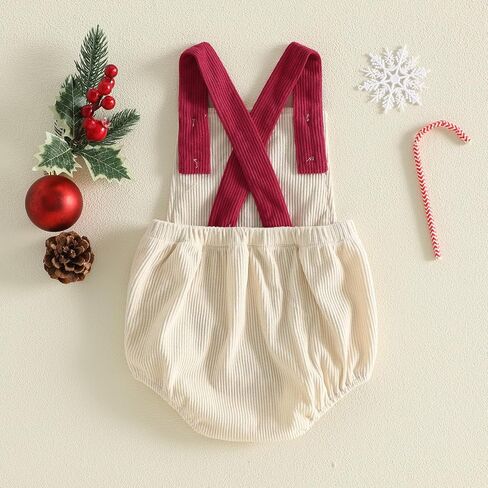 My First Christmas Baby Overalls Corduroy Romper Xmas Clothes | Newborn Baby First Christmas Outfit Sleeveless Backless Bodysuit Holiday Romper Xmas Photo Clothes Fall Winter in Kuwait