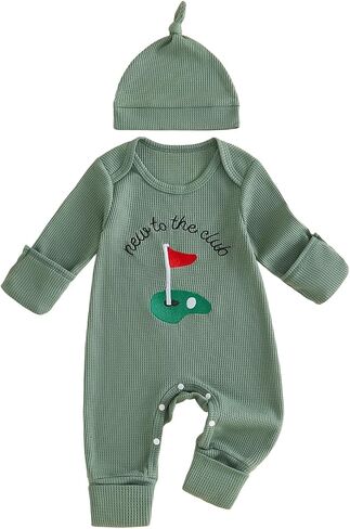Newborn Baby Boy Fall Outfit Romper Jumpsuit Bodysuit Infant Clothes | Letter Embroidery Long Sleeve Crew Neck Winter Waffle Bodysuit in Kuwait