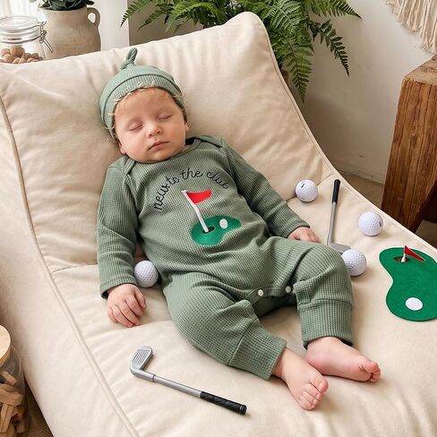 Newborn Baby Boy Fall Outfit Romper Jumpsuit Bodysuit Infant Clothes | Letter Embroidery Long Sleeve Crew Neck Winter Waffle Bodysuit in Kuwait