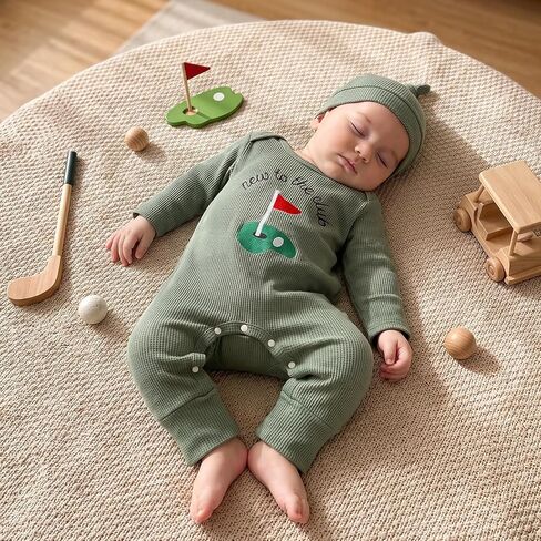 Newborn Baby Boy Fall Outfit Romper Jumpsuit Bodysuit Infant Clothes | Letter Embroidery Long Sleeve Crew Neck Winter Waffle Bodysuit in Kuwait