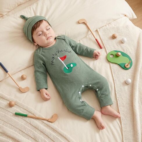 Newborn Baby Boy Fall Outfit Romper Jumpsuit Bodysuit Infant Clothes | Letter Embroidery Long Sleeve Crew Neck Winter Waffle Bodysuit in Kuwait