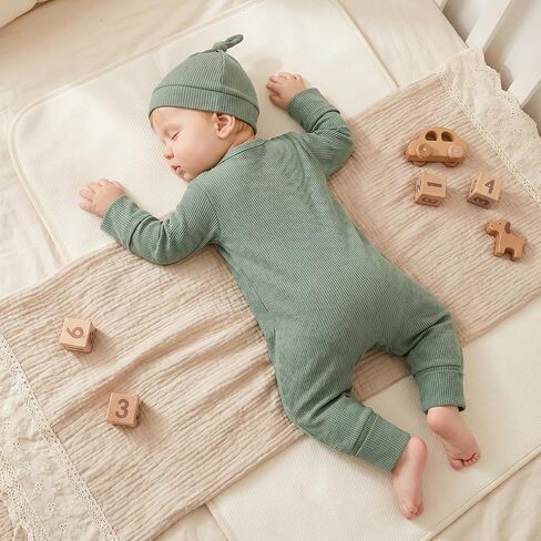 Newborn Baby Boy Fall Outfit Romper Jumpsuit Bodysuit Infant Clothes | Letter Embroidery Long Sleeve Crew Neck Winter Waffle Bodysuit in Kuwait