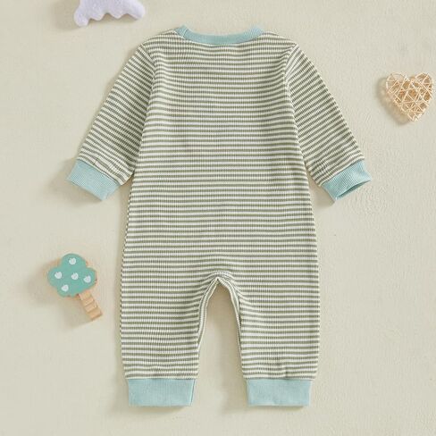Baby Boy Waffled Romper Stripe Waffle Mallard Duck Embroidery Long Sleeve Bodysuit Jumpsuit Infant One Piece Overalls in Kuwait