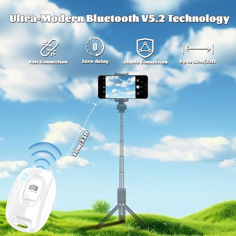 MAIRAN Rechargeable Wireless Camera Remote Shutter for Smartphones | Bluetooth Phone Remote Control,Selfie Button for Photos and Videos Charging Cable Included-White in Kuwait