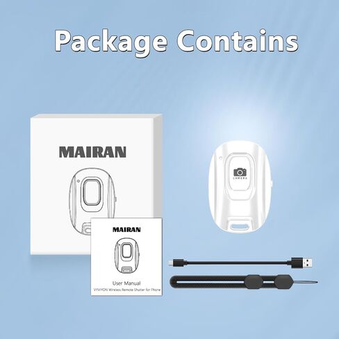 MAIRAN Rechargeable Wireless Camera Remote Shutter for Smartphones | Bluetooth Phone Remote Control,Selfie Button for Photos and Videos Charging Cable Included-White in Kuwait