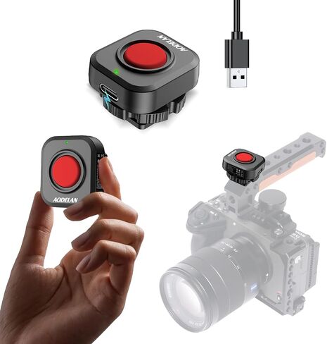 Wireless Camera Video Recording Remote, USB-C Rechargeable One-Touch Button | Cold Shoe Mount for Canon EOS R50 R6, Sony ZV-E10 ZV-1 A6400 & Nikon Z30 Cameras in Kuwait