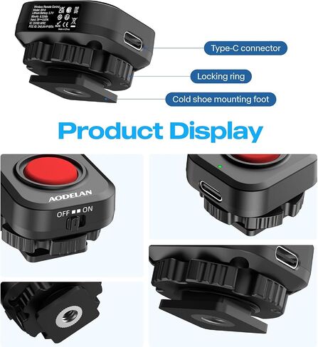 Wireless Camera Video Recording Remote, USB-C Rechargeable One-Touch Button | Cold Shoe Mount for Canon EOS R50 R6, Sony ZV-E10 ZV-1 A6400 & Nikon Z30 Cameras in Kuwait
