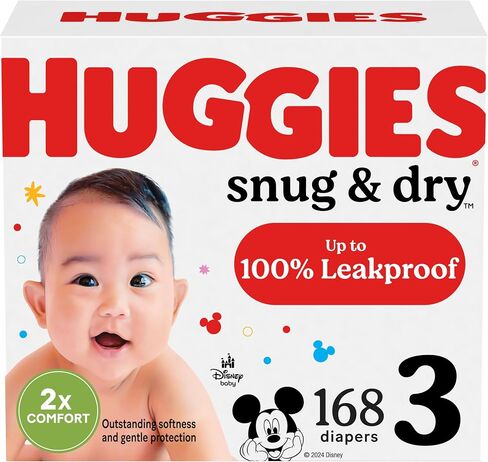 Huggies Size 3 Diapers, Snug & Dry Baby Diapers, Size 3 (16-28 lbs), 168 Count, Packaging May Vary in Kuwait