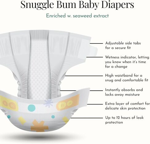 Evolur Snuggle Bum Baby Diapers Size 1, Newborn, PFAS-Free, 216 Count in Kuwait