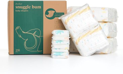 Evolur Snuggle Bum Baby Diapers Size 1, Newborn, PFAS-Free, 216 Count in Kuwait