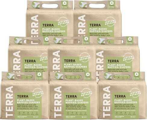 Terra Diapers Size 4: 85% Plant-Based Diapers, Ultra-Soft & Chemical-Free for Sensitive Skin, Superior Absorbency for Day or Nighttime Diapers, Designed for Toddlers 22-30 Pounds, 144 Count in Kuwait