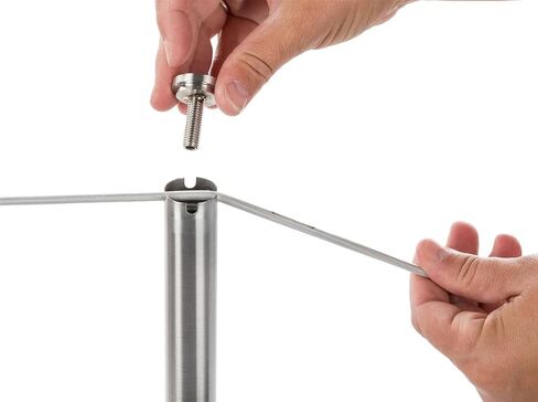 Set of 2 Displays2go, Low Profile Stanchions, Made of Stainless Steel, Single Post, Rope Sold Separately – Silver Finish (FGMS16SLV) in Kuwait