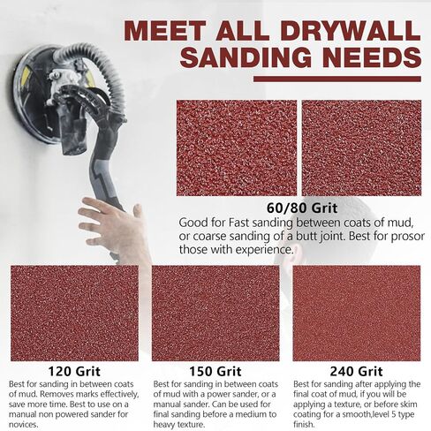 50 PCS 9-Inch 10-Hole Hook-and-Loop Sanding Discs for Drywall Sander, 120 Grit Drywall Sandpaper for Popcorn Ceiling Removal, Wood Furniture, Wall Painting Prep, Metal Sanding in Kuwait
