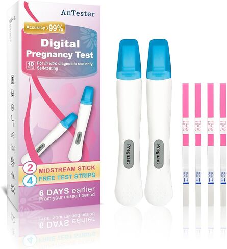 2X Early Digital Pregnancy Test Kit + 4X hcg Test Strips 10mIU/mL,at-Home Pregnancy Test Kit for Women with Easy-to-Read Results in Kuwait
