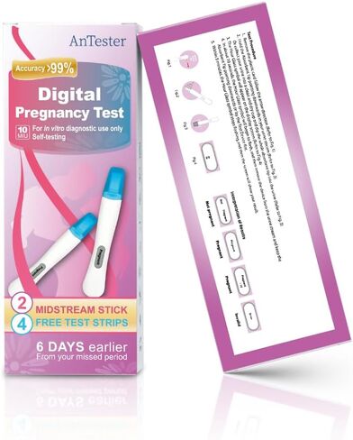 2X Early Digital Pregnancy Test Kit + 4X hcg Test Strips 10mIU/mL,at-Home Pregnancy Test Kit for Women with Easy-to-Read Results in Kuwait