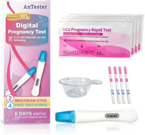 2X Early Digital Pregnancy Test Kit + 4X hcg Test Strips 10mIU/mL,at-Home Pregnancy Test Kit for Women with Easy-to-Read Results in Kuwait