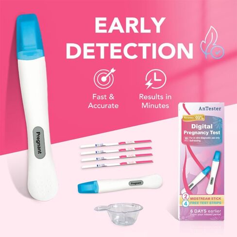 2X Early Digital Pregnancy Test Kit + 4X hcg Test Strips 10mIU/mL,at-Home Pregnancy Test Kit for Women with Easy-to-Read Results in Kuwait