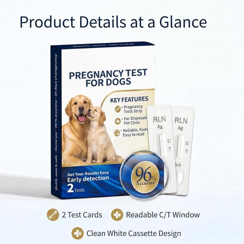 Canine Pregnancy Test Kit, Early Dog Breeding Verification Set, Rapid 5-Minute Visual Outcome, Gentle Ear Blood Droplet Method, Convenient Clean Gestation Check, 2 Count in Kuwait