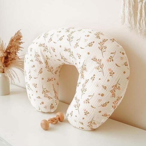 Muslin Nursing Pillow and Positioner, Breastfeeding, Bottle Feeding, Baby Sitting Support with Removable Ultra Soft Minky Cover, Tummy Time Support for Baby Boys and Girls in Kuwait