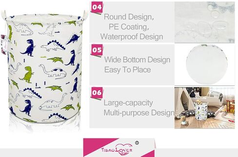 Dinosaur Laundry Basket Baby Laundry Hamper Cute Kids Hamper Toy Storage Bin Handles for Boys and Girls Dinosaur Room Decor (Polychrome Dinosaurs) in Kuwait