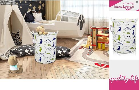 Dinosaur Laundry Basket Baby Laundry Hamper Cute Kids Hamper Toy Storage Bin Handles for Boys and Girls Dinosaur Room Decor (Polychrome Dinosaurs) in Kuwait