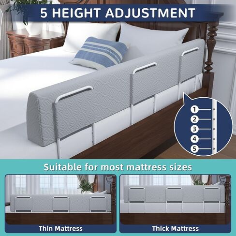FigTime Bed Bumper for Toddlers, Foam Bed Rail for Toddlers, Toddler Bed Rail Bumper, Soft Safety Bed Guard Rail for Kids, Bed Side Rail for Twin, Full, Queen & King Beds (Grey, 59", 3-Bracket) in Kuwait