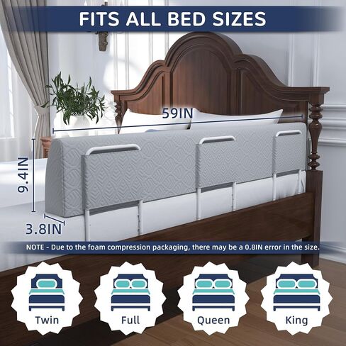 FigTime Bed Bumper for Toddlers, Foam Bed Rail for Toddlers, Toddler Bed Rail Bumper, Soft Safety Bed Guard Rail for Kids, Bed Side Rail for Twin, Full, Queen & King Beds (Grey, 59", 3-Bracket) in Kuwait
