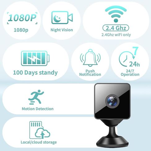 Mini Camera Wireless 1080P Camera Home Security WiFi Mini Nanny Camera Application Control Intelligent Motion Detection SD Storage Night Vision Mini Camera is Suitable For Baby's Office Indoor Outdoor in Kuwait