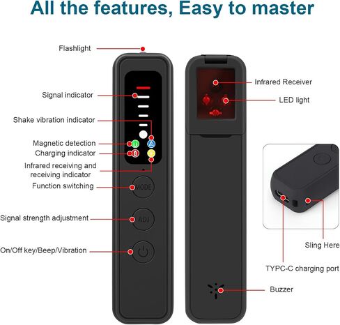 6 in 1 Hidden Camera Detector, GPS Tracker & RF Bug Detector | Anti-Spy Finder – Infrared, vibration alarm, flashlight for hidden cameras, GPS trackers, RF bugs. For travel, hotels, cars. in Kuwait