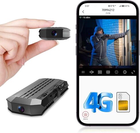 Mini 4G LTE Cellular Wireless Camera,No Need WiFi,4KHD with Video Recording Live Feed,3000mAh Larger Battery,No WiFi Cam with 160° Wide-Angle View,Night Vision,Motion Detection,AOV Low-Power in Kuwait