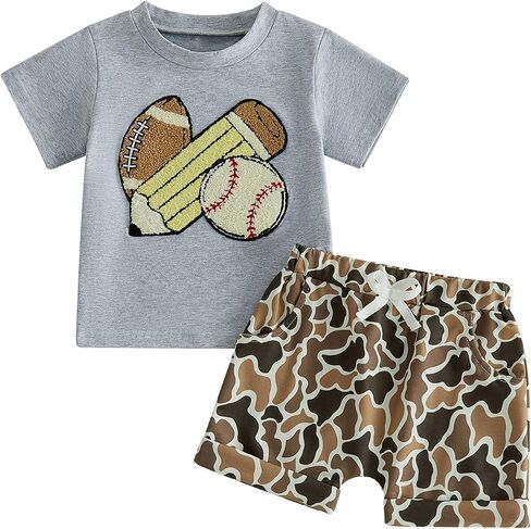 Toddler Boy Back to School Outfit Baseball Football Pencil T Shirt Camouflage Shorts 2T 3T 4T 5T Summer Outfits in Kuwait
