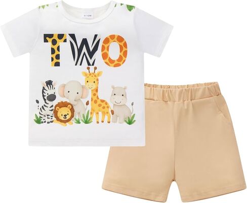 IBTOM CASTLE Baby Boy 1st 2nd Birthday Outfit Wild One/Two T-Shirt Set | Toddler Baby Boy 1st 2nd Birthday Outfit Wild One /Two Shirt Safari and Shorts Set for Cake Smash Photoshoot Party in Kuwait