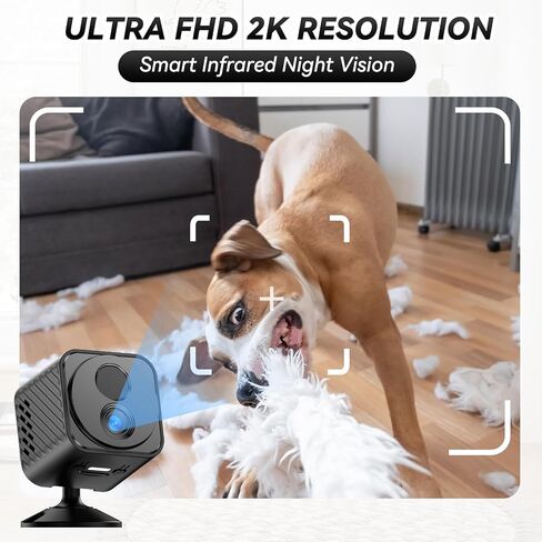 2K Mini WiFi Security Camera, Battery Powered Indoor Camera with 30-Day Battery Life, PIR Motion Detection, Night Vision, 2.4GHz WiFi, App Remote Viewing for Baby Monitor & Pet Camera in Kuwait