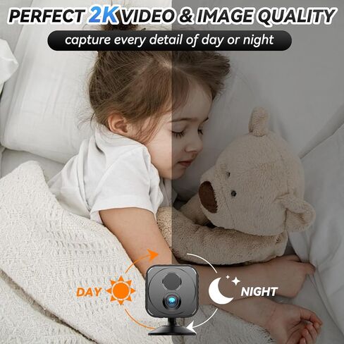 2K Mini WiFi Security Camera, Battery Powered Indoor Camera with 30-Day Battery Life, PIR Motion Detection, Night Vision, 2.4GHz WiFi, App Remote Viewing for Baby Monitor & Pet Camera in Kuwait