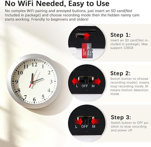 1080P Hidden Spy Camera in Clock, Nanny Cam Without WiFi for Home Office | Hidden Clock Cam, Adjustable Lens & Long Battery, Motion & Loop Recording for Indoor Monitoring (Doesn't Record Sound) in Kuwait