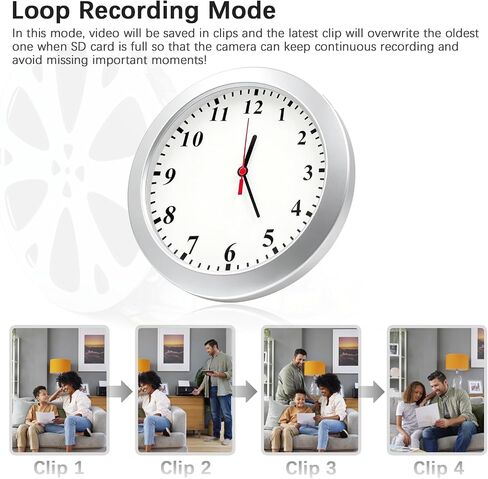 1080P Hidden Spy Camera in Clock, Nanny Cam Without WiFi for Home Office | Hidden Clock Cam, Adjustable Lens & Long Battery, Motion & Loop Recording for Indoor Monitoring (Doesn't Record Sound) in Kuwait