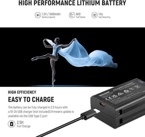 NEEWER Z2-F 2.4G TTL Round Head Camera Flash Speedlite Compatible with Fujifilm, 76Ws 1/8000s HSS Flash Upgraded UI, 2 Modeling Lamps TTL/M Quick TCM Switch 7.2V/3000mAh Battery 600 Full Power Flash in Saudi Arabia
