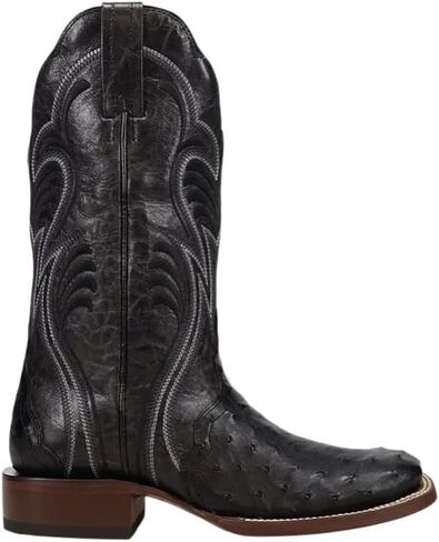 Dan Post Boots Womens Reese Full Quill Ostrich Square Toe Pull On Dress Boots Mid Calf Low Heel 1-2" - Brown in Kuwait