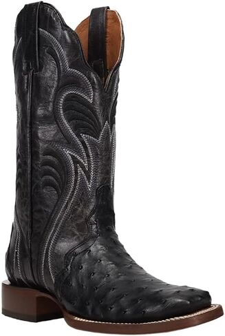 Dan Post Boots Womens Reese Full Quill Ostrich Square Toe Pull On Dress Boots Mid Calf Low Heel 1-2" - Brown in Kuwait