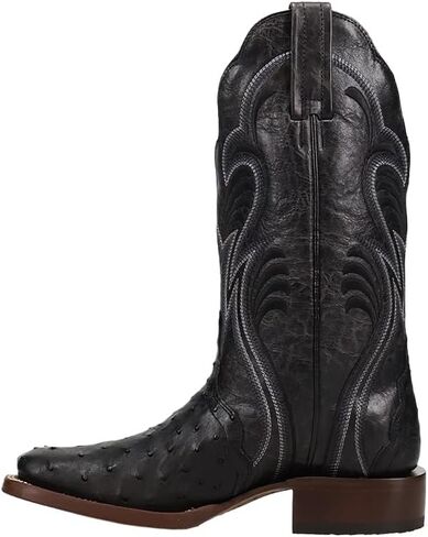 Dan Post Boots Womens Reese Full Quill Ostrich Square Toe Pull On Dress Boots Mid Calf Low Heel 1-2" - Brown in Kuwait