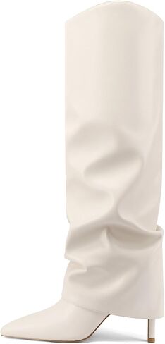 Vaslemuse Womens Fold Over Knee High Boots Pointed Toe Sexy Slouch Boots | Slouchy long boots, Stiletto high heels, Closed toe, Sping fall boots, High heel boots, Side zipper in Kuwait