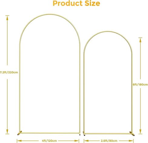 Metal Arch Backdrop Stand, 7.2FT+6FT Wedding Arch Frame, Balloon Arch Backdrop Stand Set of 2, Gold Wedding Arch Backdrop Stand for Wedding Birthday Party Baby Shower Graduation Ceremony Decor in Kuwait