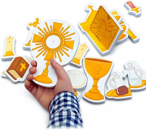 21 Piece Quiet Mass Toy Set for Catholic Kids & Toddlers | Interactive Catholic Learning - Teaches Mass Vessels & Rites - First Communion & Baptism Gift - Bath & Travel in Kuwait