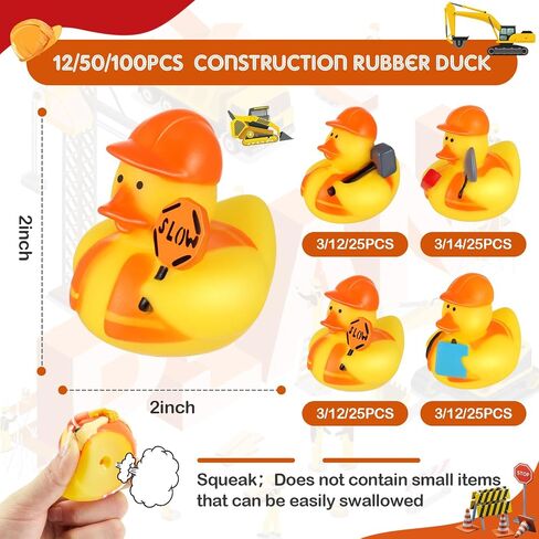 Deekin 50 Pcs Construction Worker Rubber Ducks Bulk 2 Inch Rubber Ducks Party Favor Decorations for Birthday Pool Party Occupation Cosplay in Kuwait