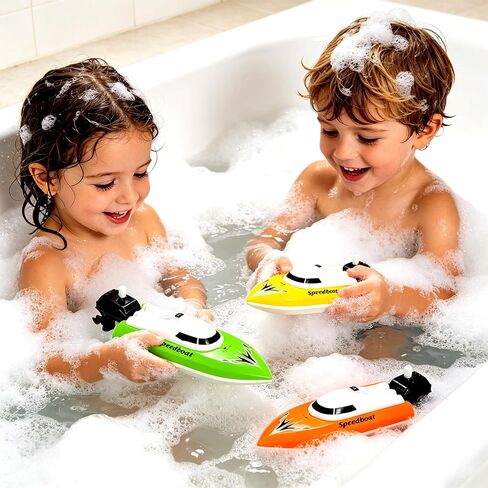 3-Pack Wind Up Boat Toys for Bath & Water Play | BPA-free PP; No batteries; 3 speedboat-style toys; 360°spin mode; For bath, pool & outdoor water play in Kuwait