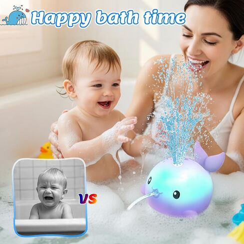 Baby Bath Toys, Rechargeable Bath Toys for Kids Ages 1-3 & 6-12 Months with 3 Hours Non-Stop Fun, Dual Sprinkler, 3 Modes Light Up, Toddler Birthday/Christmas Water Table BathTubs Pool Toys,Purple in Kuwait